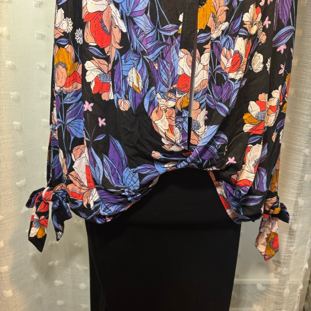 Free People Black Floral Blouse with Purple, Red & Orange Accents - Picture 12 of 13